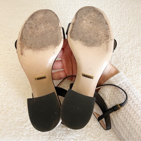 Gucci Marmont Black Leather Block Heel Sandals Size EU 37 - Picture 14 of 15